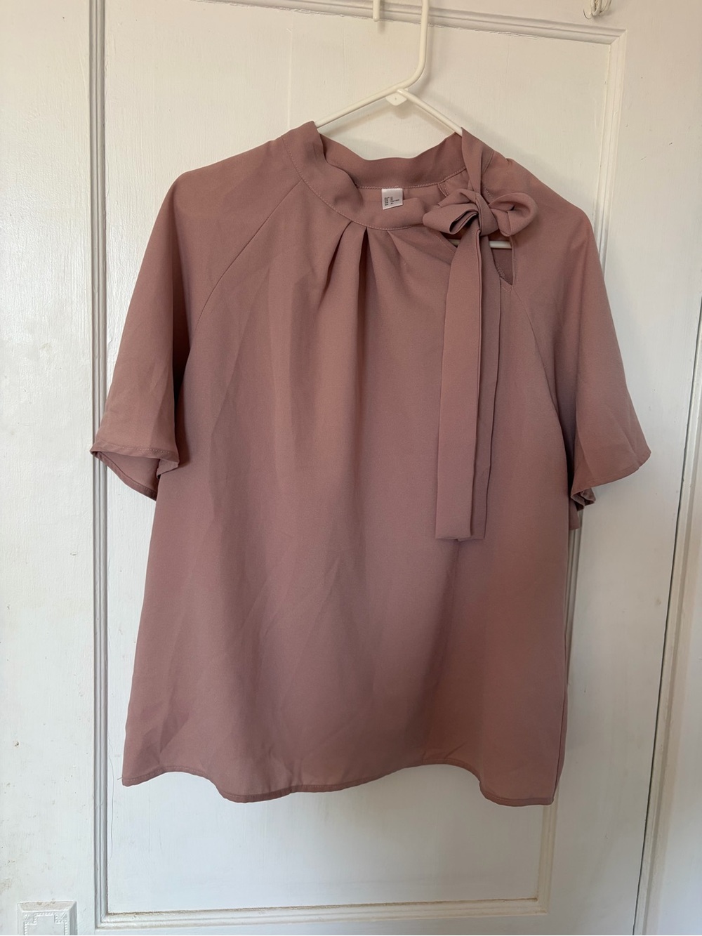 Dusty Pink Cold Shoulder Tie Neck Short Sleeve Blouse Top Size XL